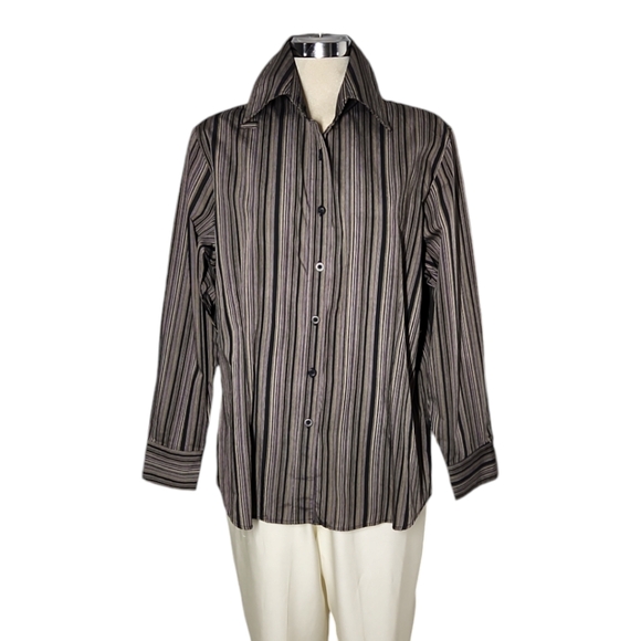 YORK Long Sleeve Stripped Black and Brown Size L Big - Picture 2 of 10